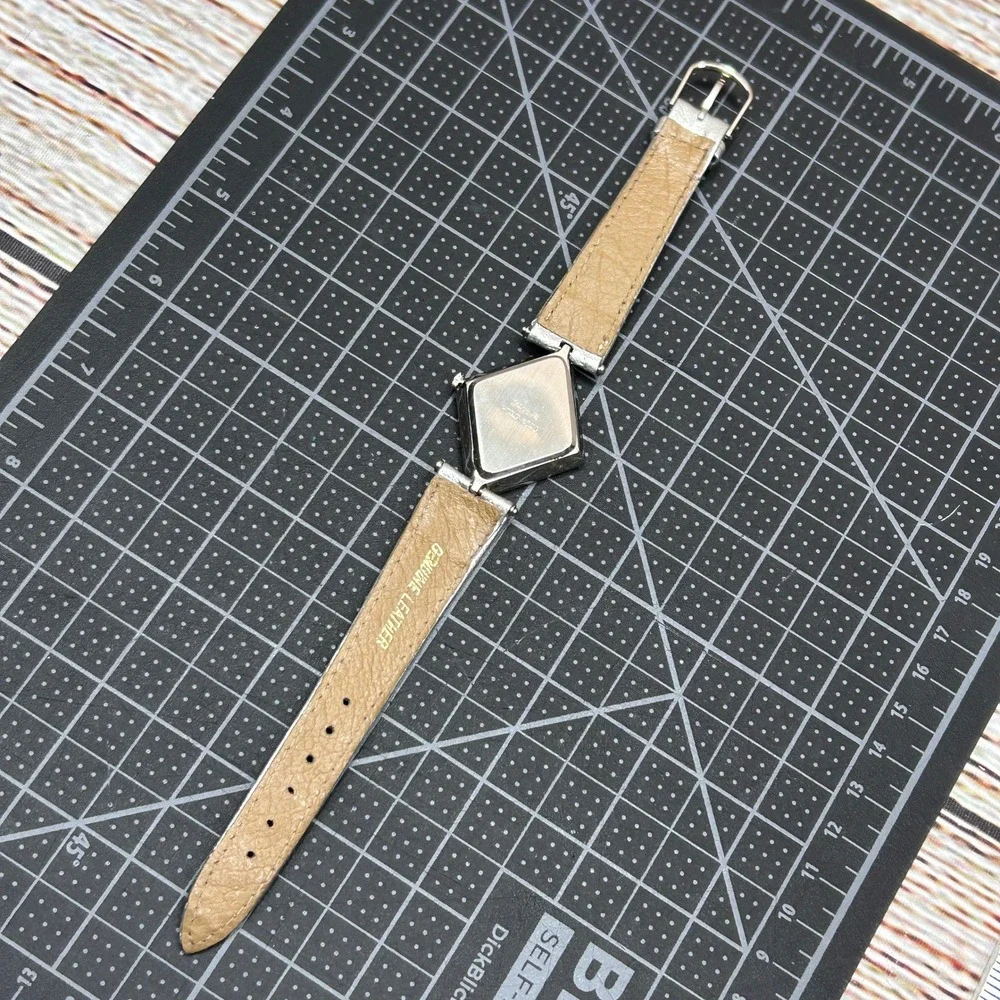 Pierre Nicol Womens Diamond Shape Rhinestone Silver Quartz Watch Leather‎ Strap